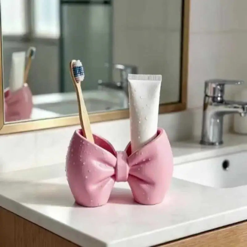 Cute Bow Shaped Makeup Brush Organizer With Large Capacity: Perfect For Vanity Desk Office Stationery Quake