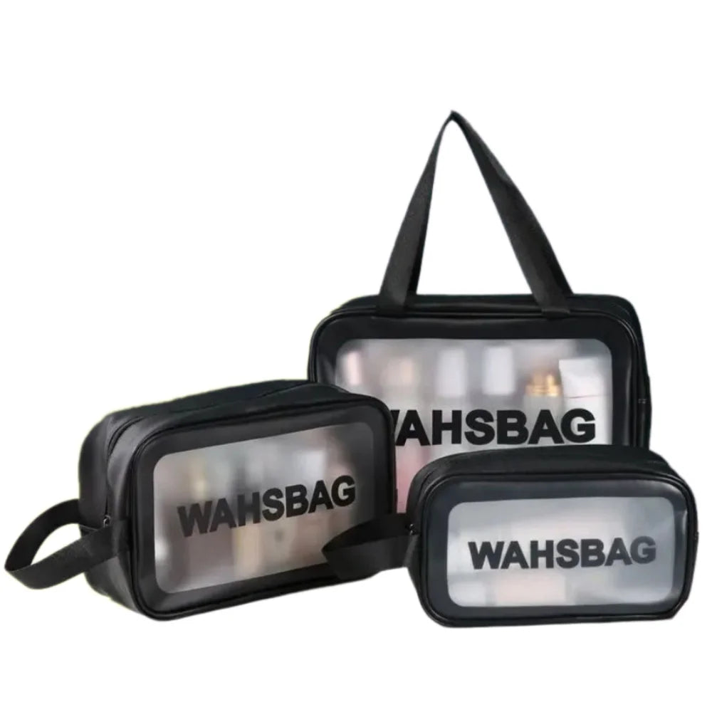 3pcs Transparent Makeup Bag Large Capacity Portable Cosmetic Storage Bag for Travel, Fitness & Swimming Quake black