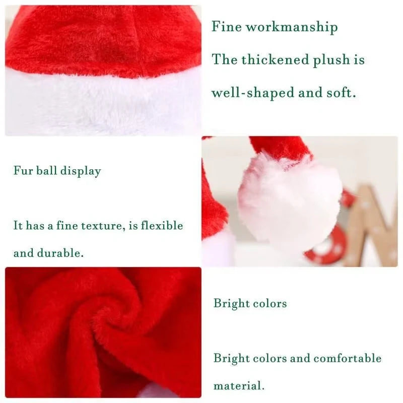 Merry Christmas adjustable LED Lights High-end Plush Children Adult Santa Hat Christmas Decorations Christmas Supplies LuminousS Quake