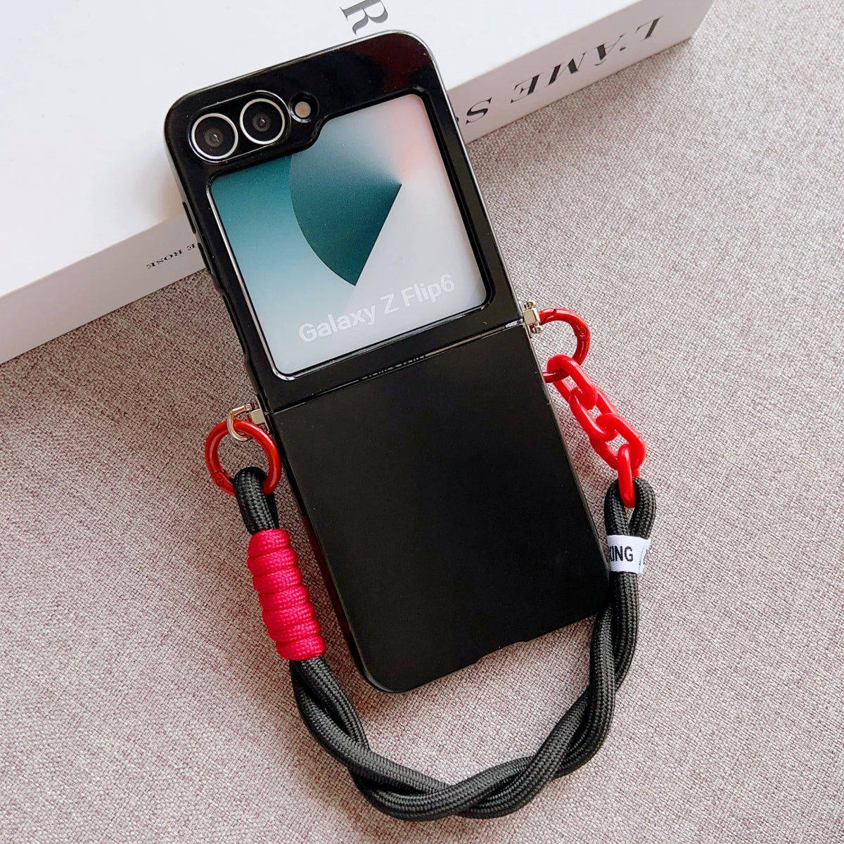For Samsung Galaxy Z Flip7/Flip6/Flip5/Flip4 Anti-Drop Soft Phone Case with Lanyard Durable Protective Cover for Women Men Quake Black Galaxy Z Flip6
