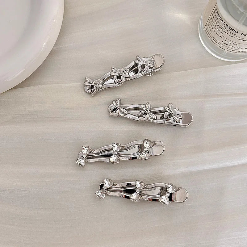 Korean Silver Metal Hairpin, Sweet and Cool Rhinestone, New Bow Side Clip, Side Bangs Hairpin. Quake