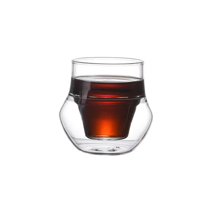 YWDL Double-layer Glass Cup Set Espresso Coffee Cup Anti-scalding Brandy Wine Shot Glass Teacup Clear Mug 120/180/280ml Quake 120ml 120-280ml