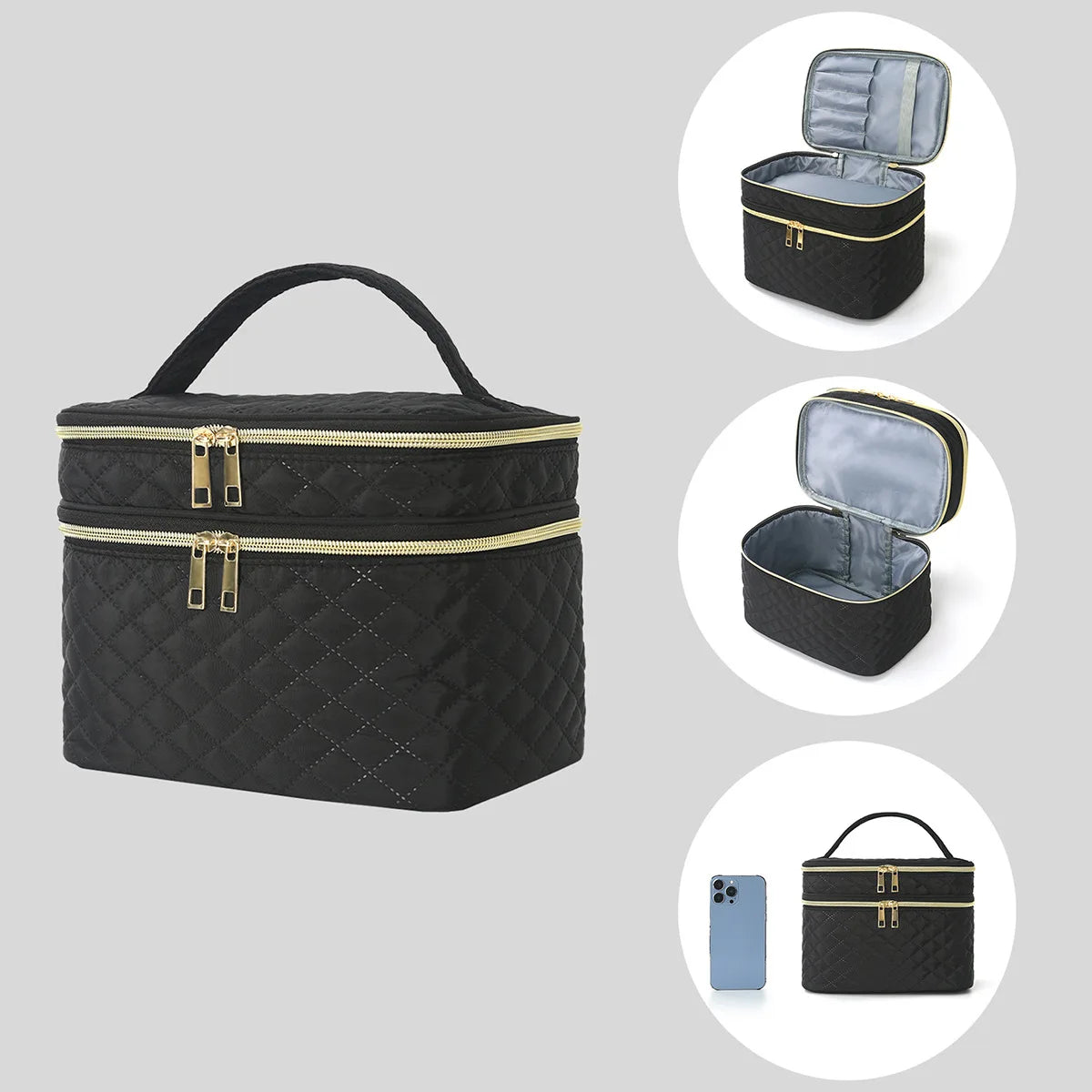 Meichoon Portable Sewing Storage Bag 30 Compartment Double Layer Organizer for Sewing Supplies DIY Craft for Tailors Crafters Quake Black-E