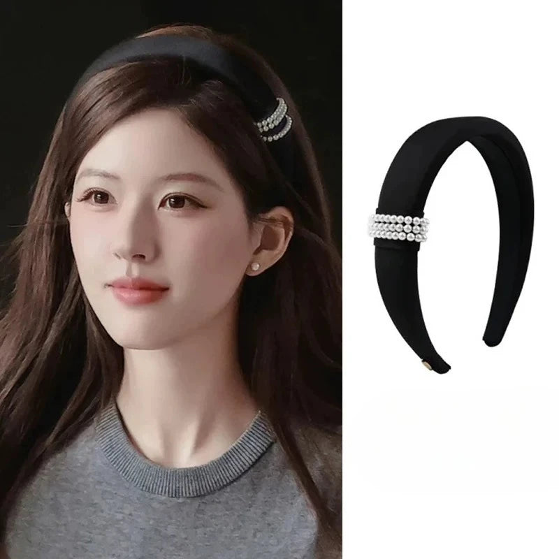 Simple Elegant Pearls Sponge Headband for Women Girls Sweet Hair Ornament Headband Hair Hoop Headband Fashion Hair Accessories Quake