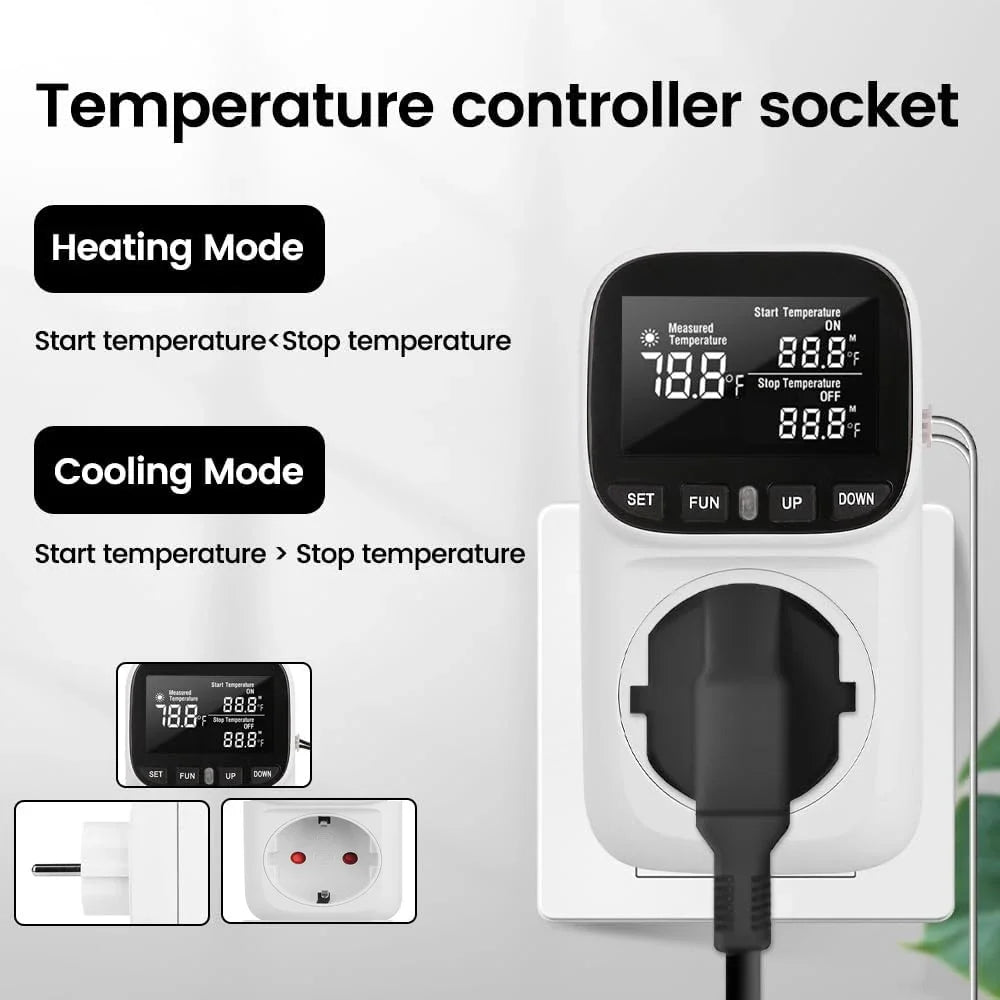 LCD Digital Backlight Thermostat Temperature Controller Socket 16A EU Plug High-Precision Socket Outlet With Timer Sensor Quake