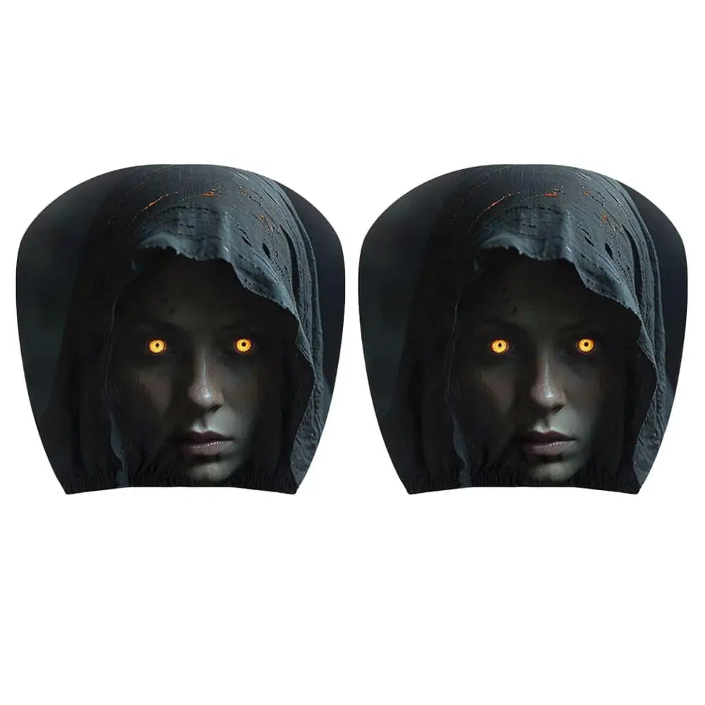 Halloween Car Headrest Covers 2Pcs Scary Face Print Stretch Dustproof Seat Protector Universal Horror Car Interior Accessories Quake 2pcs
