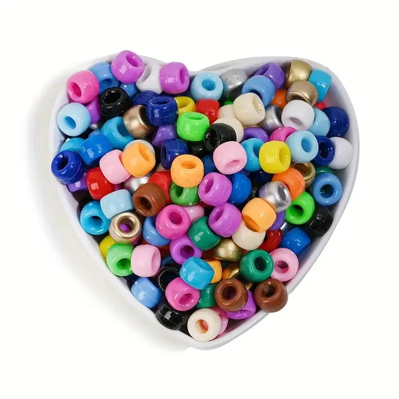 100pcs Colorful Hair Braiding Beads Acrylic Big Hole Beads Pony Hair Beads Jewelry Making Bracelet Necklace Styling Accessories Quake