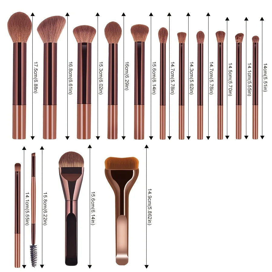 A Set of 15 Makeup Brushes Including Foundation Brush, Highlighter Brush, Blush Brush, Powder Brush, Nose Contour Brush, Eyeshad Quake