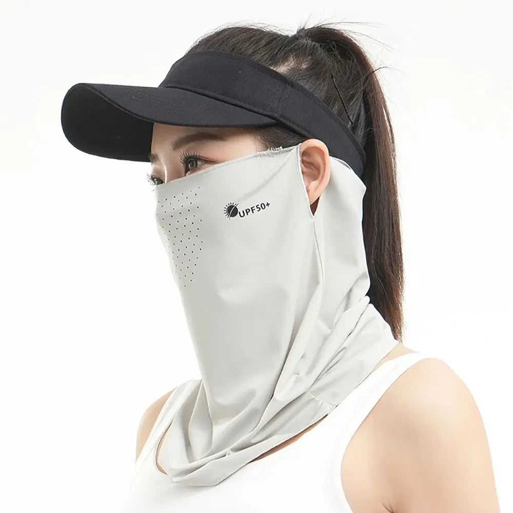 High-quality UV Protection Sunscreen Face Veil Breathable Sunshade Ice Silk Face Mask Ear Hanging Summer Face Cover Quake Light Gray