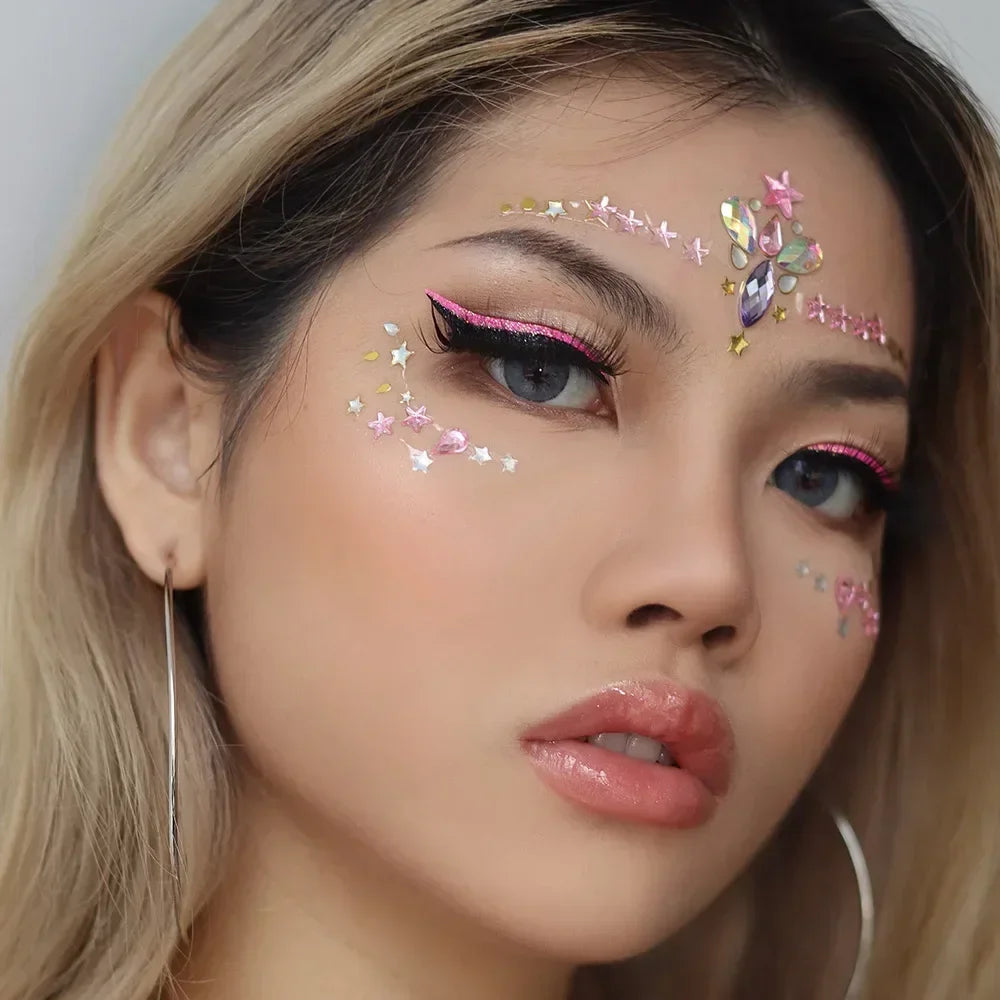 3D Face Gems Jewels Sticker Shiny Face Decoration Rhinestones Sticker Festival Body Art Decoration Diamond Music Festival Tattoo Quake