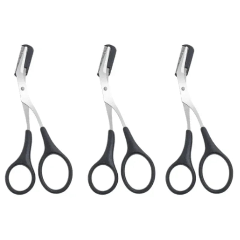 vvocci Women's Eyebrow Trimmer Scissors with Built-in Comb – Stainless Steel Precision Grooming Scissor for Beauty & Makeup Quake M27 3Pcs Black