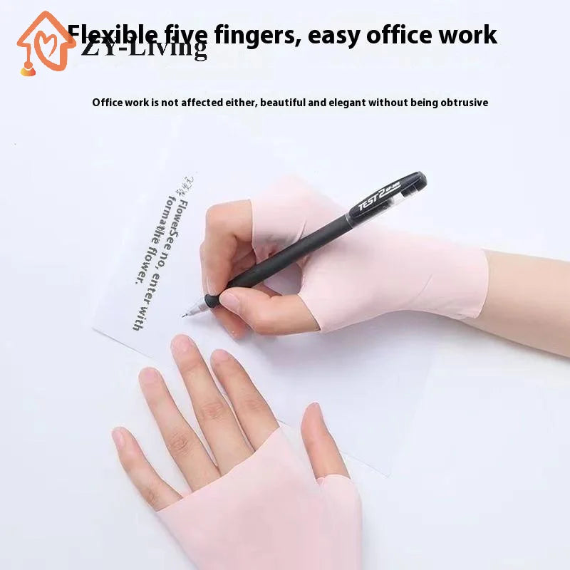 Pro Uv Protection Gloves For Nail Art Gel Nail Lamp Sunscreen Gloves Fingerless Hand Sun Care Thin Cool Ice Silk Silky Sun Glove Quake