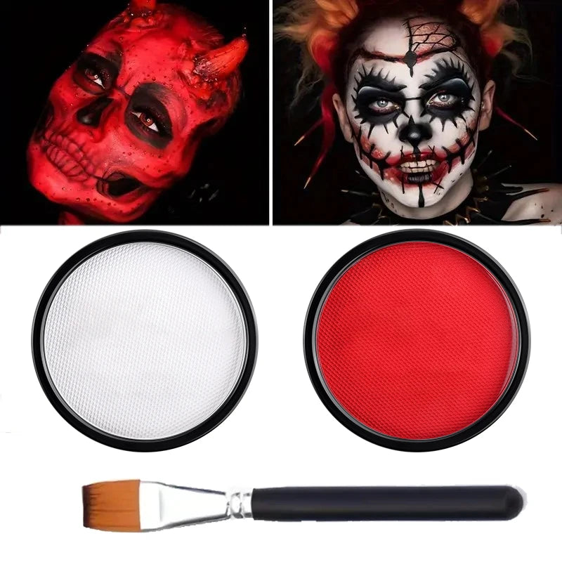 30G Water Monochromatic Face Body Painting Palette Halloween Festive Washable Face and Body Paint Makeup Costume Body Partie Quake 2pcs B With brush