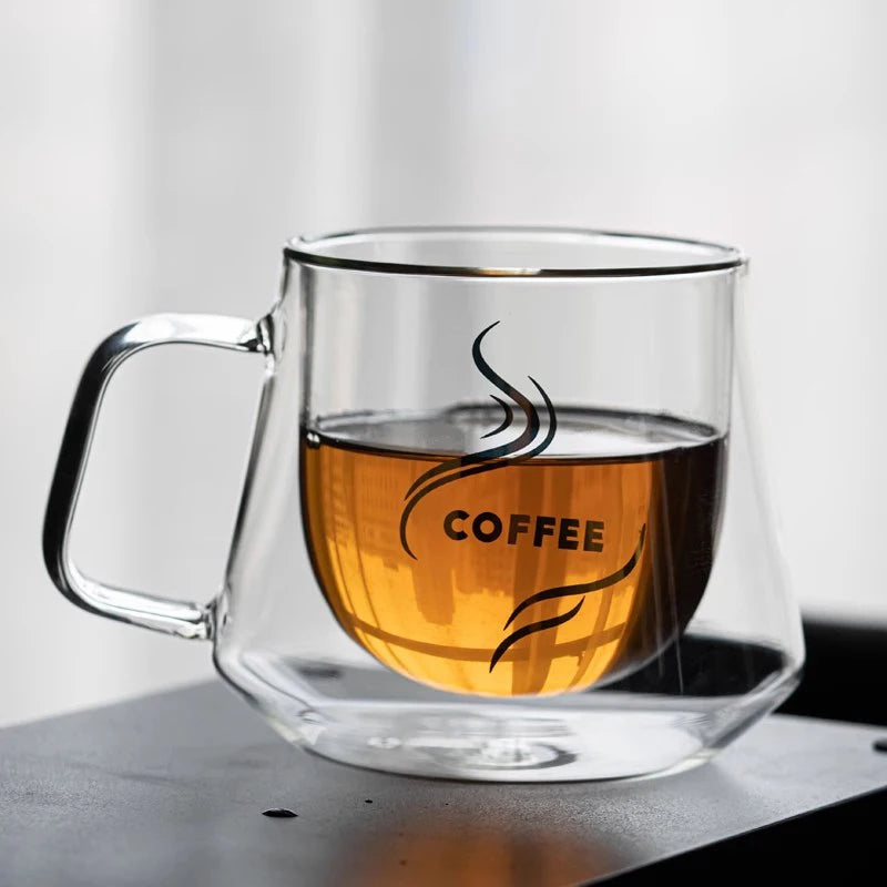 YWDL 180ml Double-Walled Heat-Resistant High Borosilicate Glass Coffee Cup Insulated Mug for Hot And Cold Beverages Tea Cup Quake