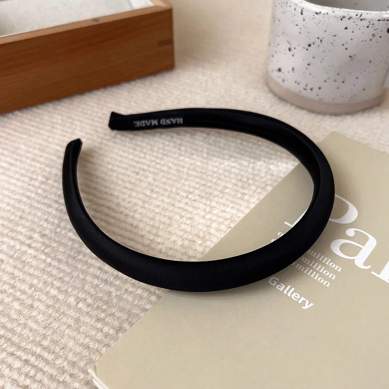 Satin Thin Edge Sponge Headband Women's Pure Color High Skull Top Hair Accessories Headband New Arrival Quake K black