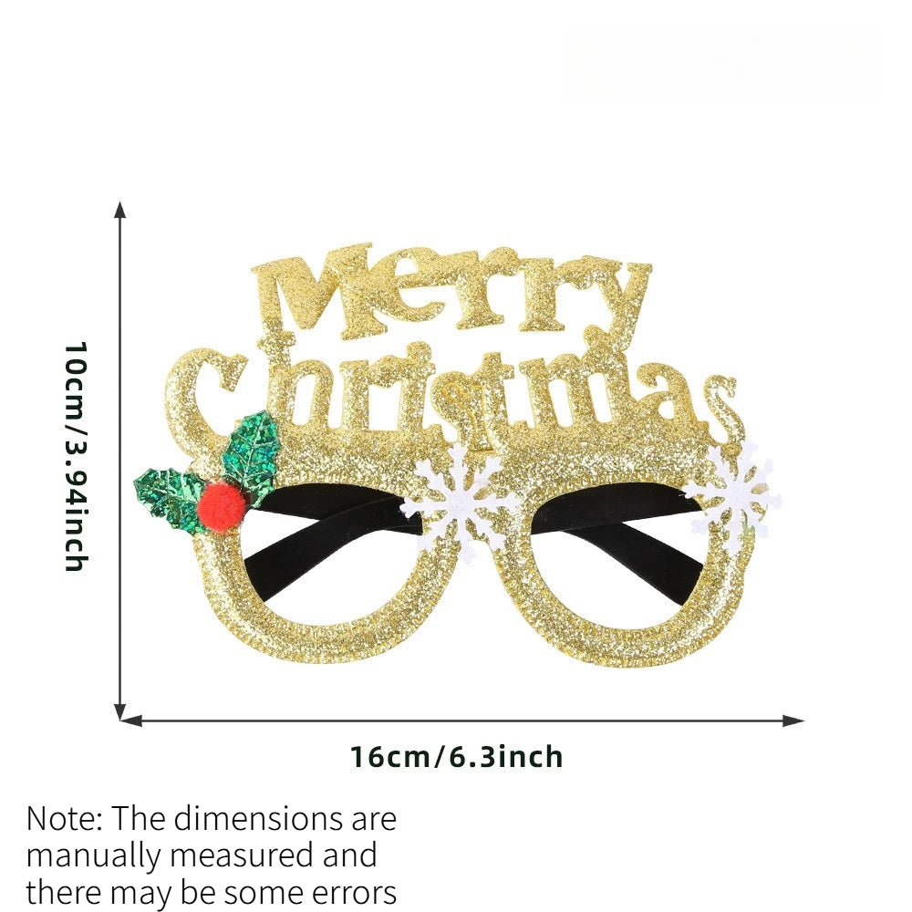 1PC Santa Bowknot Eyeglasses Frame Cute Decorative Glasses Dress Up Accessory Photo Prop for Kids Christmas Party Activities Quake Golden English