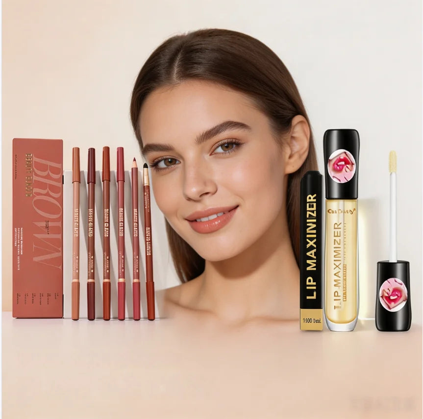 Waterproof Lip Liner And Clear Lip Gloss Kit Plumping Shine Graduation Gift for Students Grad Season Present with Long-Lasting M Quake