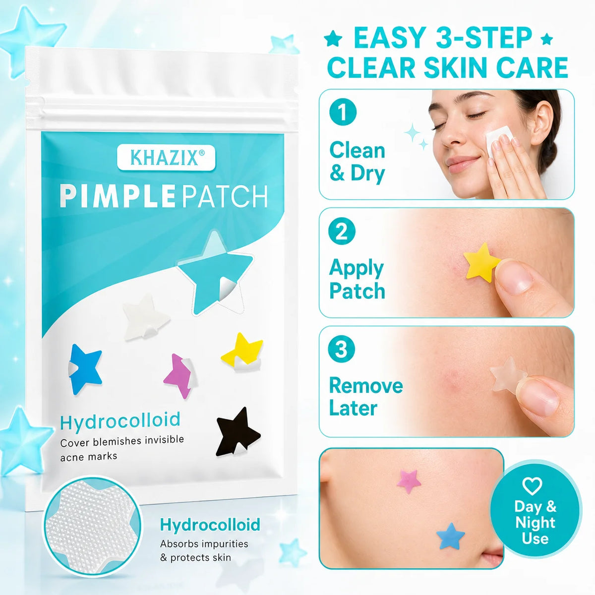 240pcs Star Pimple Patches For Face Hydrocolloid, Absorbing Cover, Tea Tree, Hydrocolloid Acne Patch, Cute Star Pimple Patch Quake