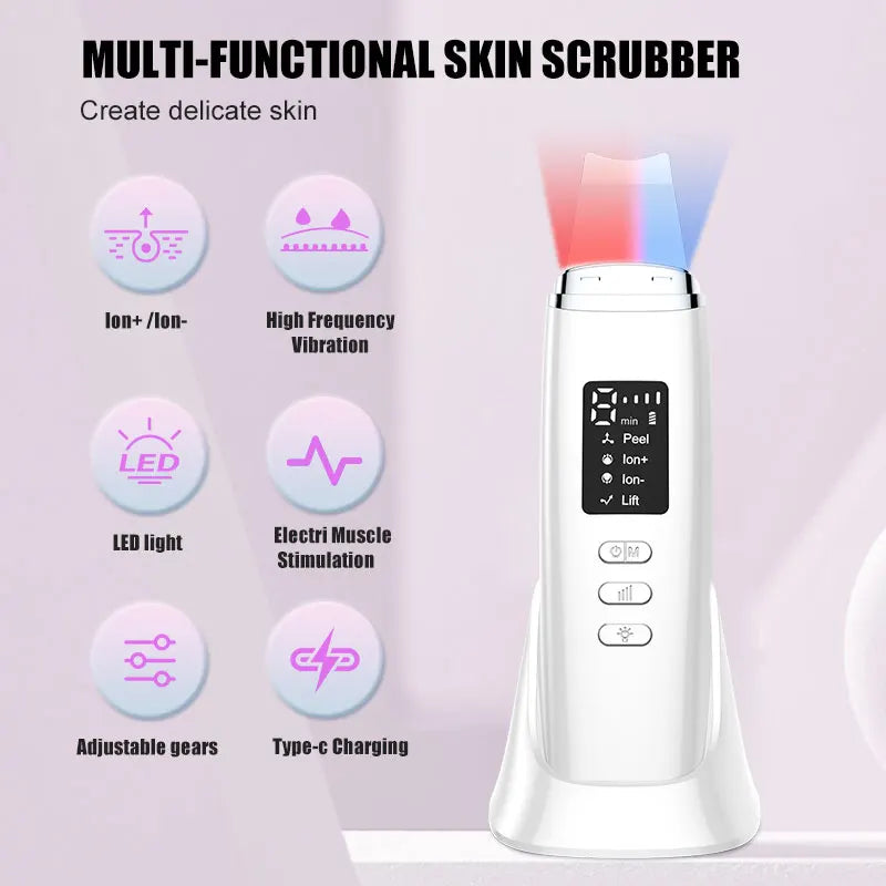 Ultrasonic Skin Scrubber EMS Vibration Face Spatula Blackhead Remover Shovel Clean Cavitation Peeling Facial Lifting Skin Care Quake