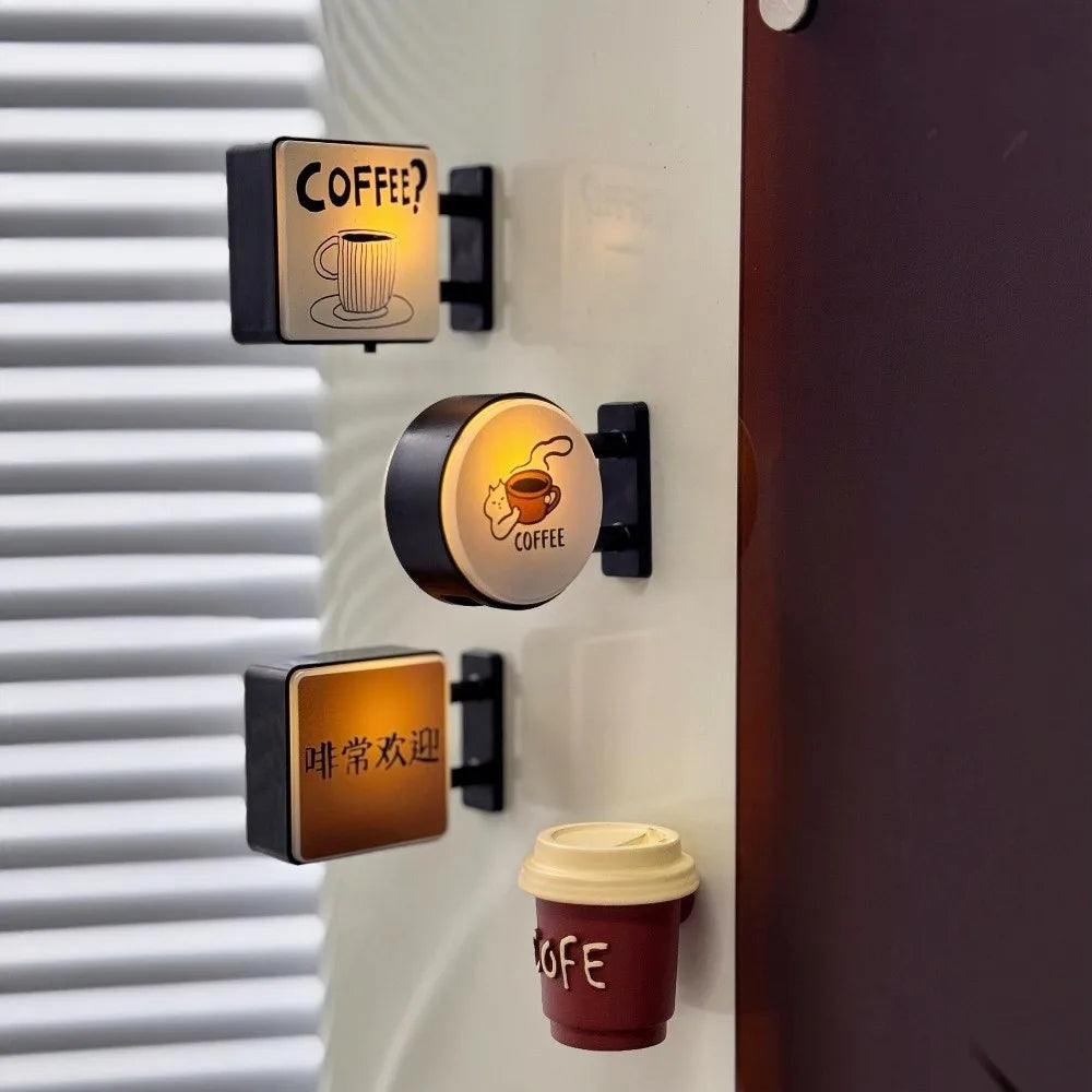 Coffee Corner Light Sign Fridge Magnet LED Magnetic Refrigerator Decoration Glowing Atmosphere Light Quake