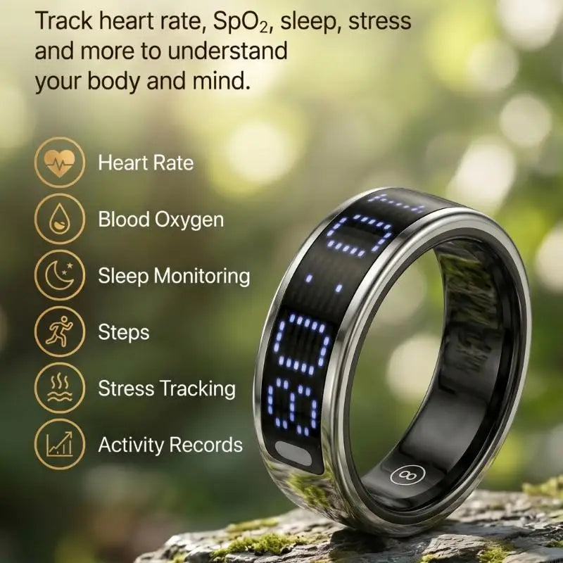 Phone App Counter Rings Wearable with Digital Display, Prayer Count, Wellness Data and Charging Case Access Form Daily K1KF Quake