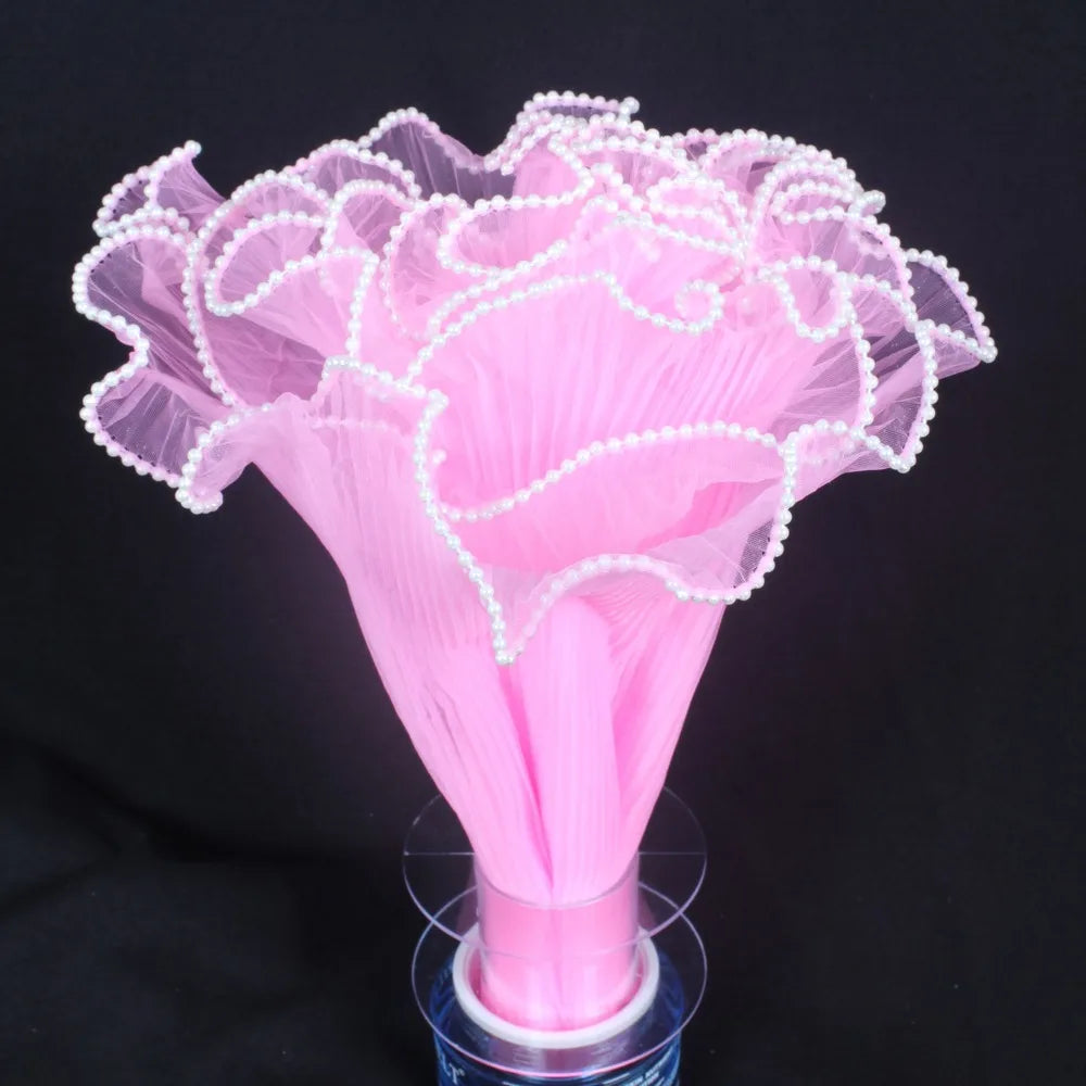 28cmx4Yards Flower Bouquet Wrapping Lace Mesh Material Pearl Wave Yarn Florist Packaging Pearl Edges Flower Wrapping Paper Quake Pink one size