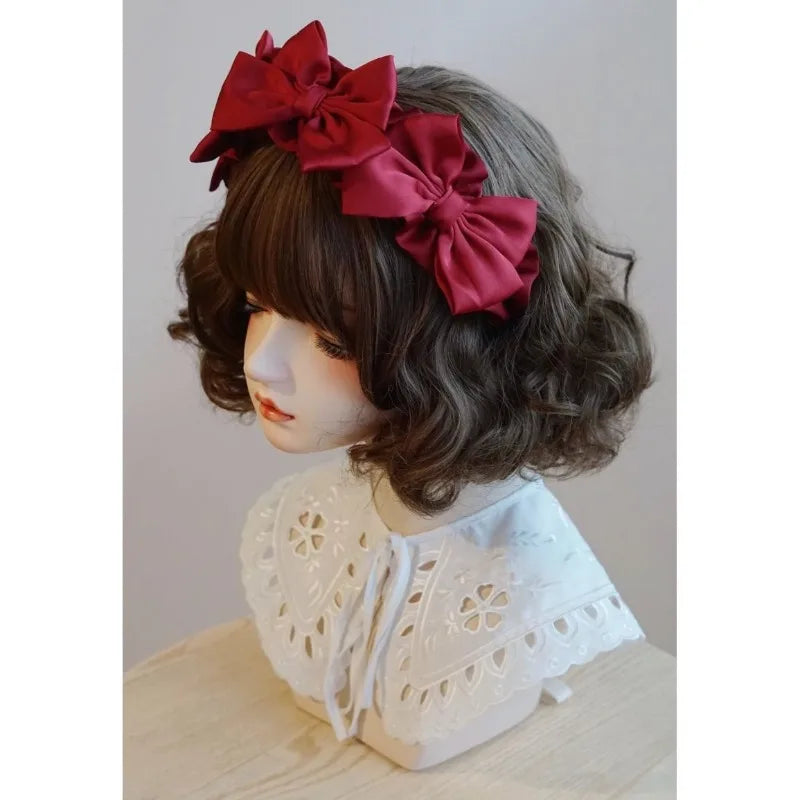 Handmade Butterfly Bow Headband Japanese Lolita Pleated Ruffle Edge Quake