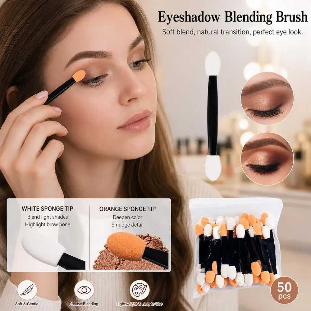 50Pcs Eyeshadow Applicators Disposable Eyeshadow Sponge Brush Double-Sided Eye Makeup Applicators Chrome Nail Powder Applicator Quake