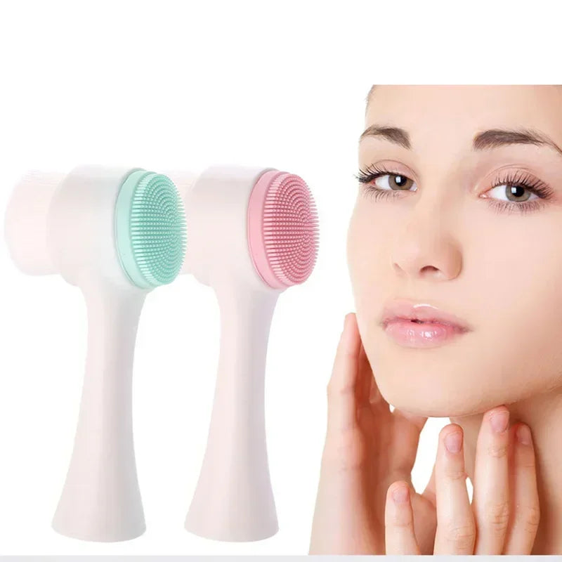 Silicone Double-Sided Face Cleansing Brush Facial Cleanser Blackhead Removal Product Pore Cleaner Exfoliator Face Scrub Brush Quake