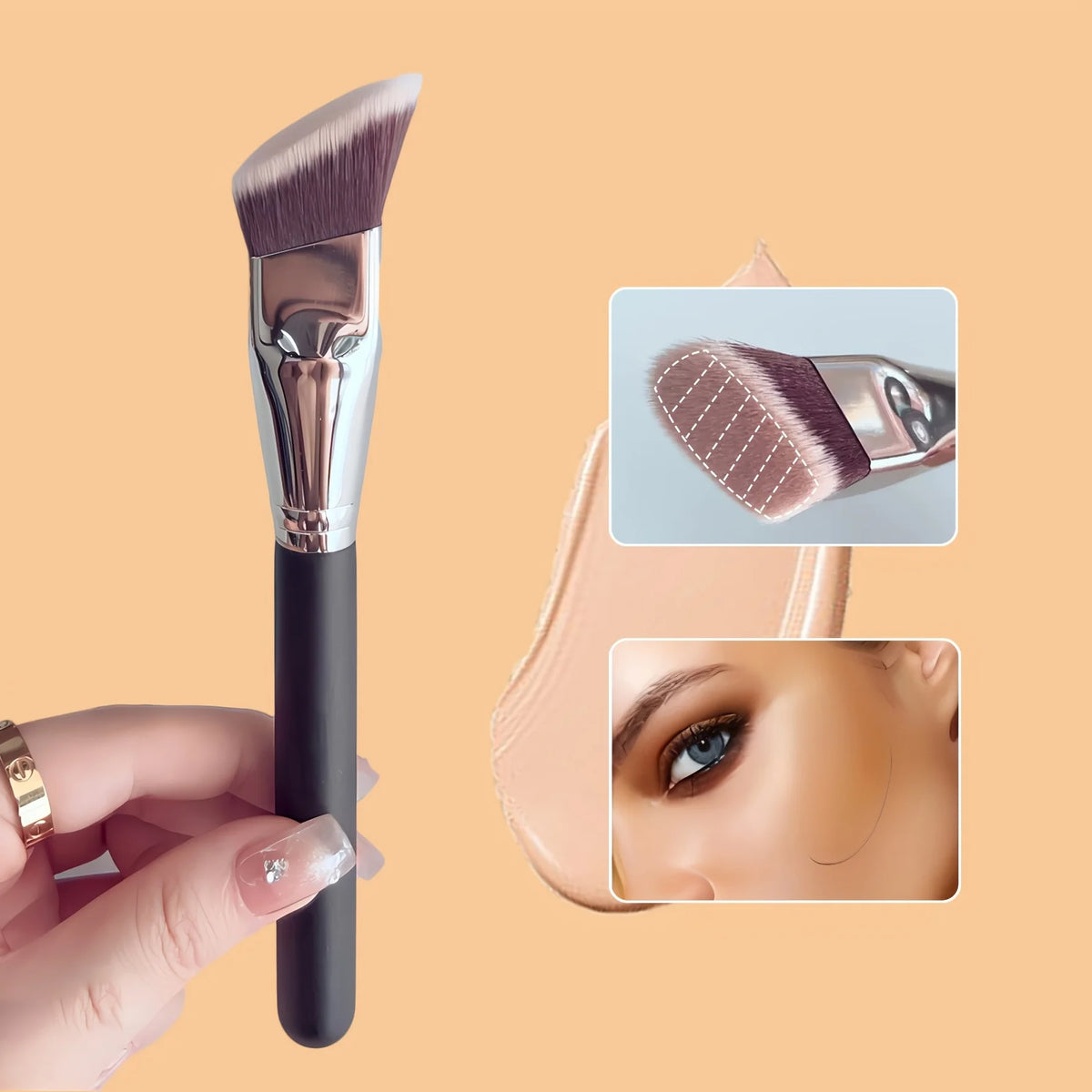 Professional Wide-Angle Foundation Brush Rectangular Bristles Suitable for All Skin Types, Synthetic Fiber Makeup Tool Quake