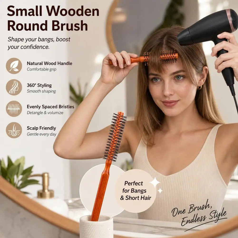 Wooden Round Hair Brush Boar Bristle Hair Comb Women Men Styling Blow Dry Curly Straight Hair Comb Salon Home Hairdressing Tool Quake