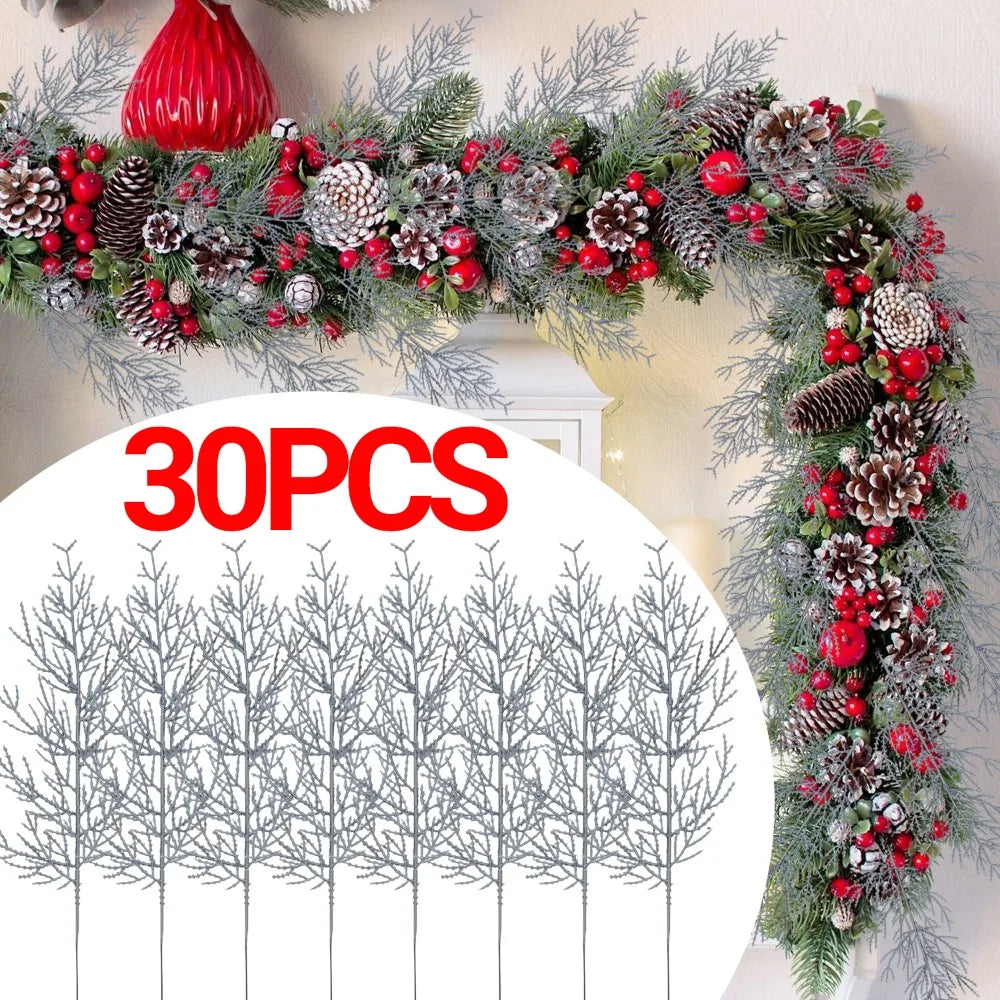 30/5PCS Christmas DIY Artificial Cypress Leaf Wedding Gift Packaging Pine Leaves Fake Plants Christmas Party Dining Table Decor Quake