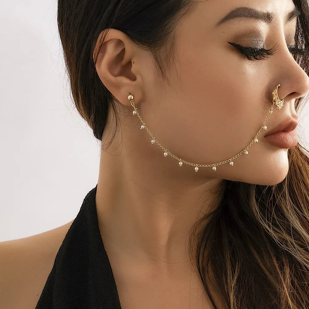New Fashion Piercing Jewelry Women Temperament Earrings Sweet Personality Imitation Pearl Butterfly Tassel Chain Quake 4