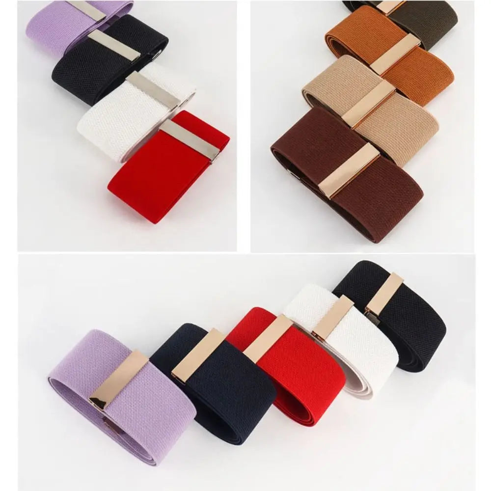 New Wide Elastic Belt Solid Color Metal Buckle Stretch Cinch Waistband Waistband Corset Belt Down Coat Quake