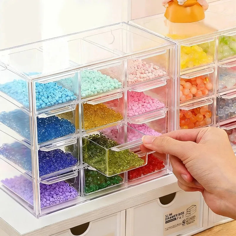 Desktop Jewelry Beads Storage Box Handmade DIY Materials Organizer Transparent Plastic Divided Drawer Bead Sorting Case Quake