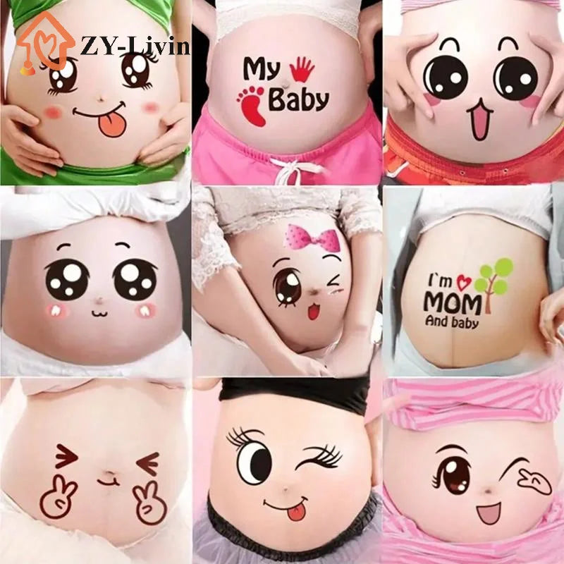 9Pcs Pregnancy Belly Stickers Photographs Props Funny Facial Expressions Decals Memorable Keepsakes Mum Maternity Accessories Quake