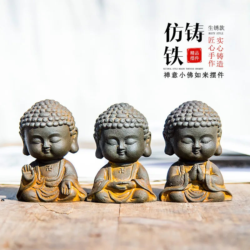 Chinese Zen Style Small Buddha Desktop Home Living Room Small Ornament Tea Pet Vintage Craft Decoration Display Quake