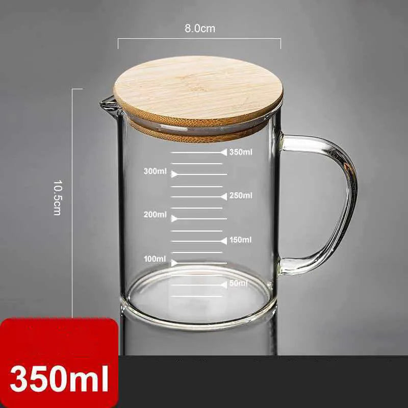 YWDL Food Grade Glass Measuring Cups Kettle Kitchen Milk Tea with Lid and Handle Laboratory Beaker Measuring Mug 250-1000ML Quake 350ml