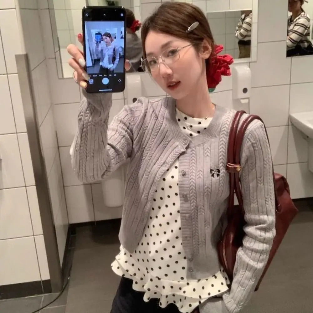2025 Ruffle Trim Long Sleeve T-Shirt Polka Dot Sweet Layered Blouse Thin Vero Moda Quake
