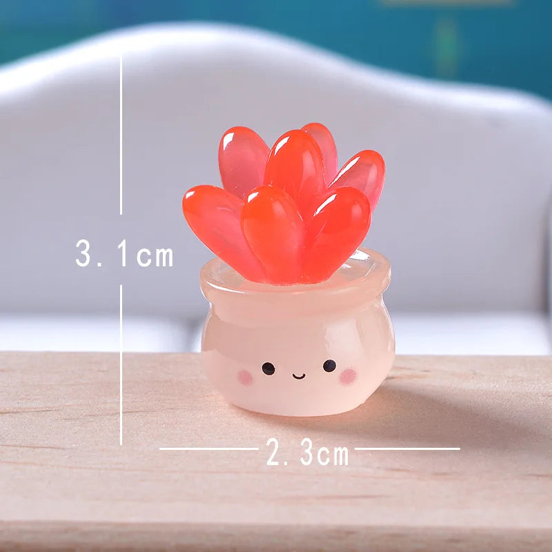 6/1Pcs Luminous Mini Cactus Figurines Cute Resin Succulents Plant Car Ornaments Toys Glowing Microlandscape Garden Decoration Quake 02 6PCS