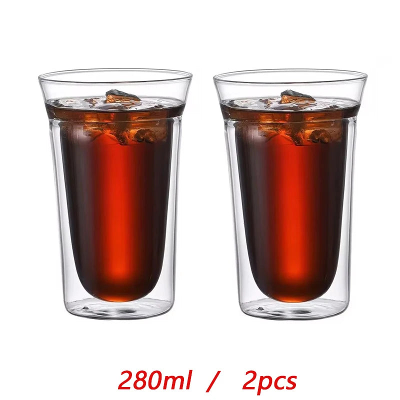 YWDL Double-layer Glass Cup Transparent Espresso Coffee Cup Anti-scalding Milk Brandy Wine Teacup Cup Glass Mug Drinkware Quake 280ml 2pcs 120-335ml
