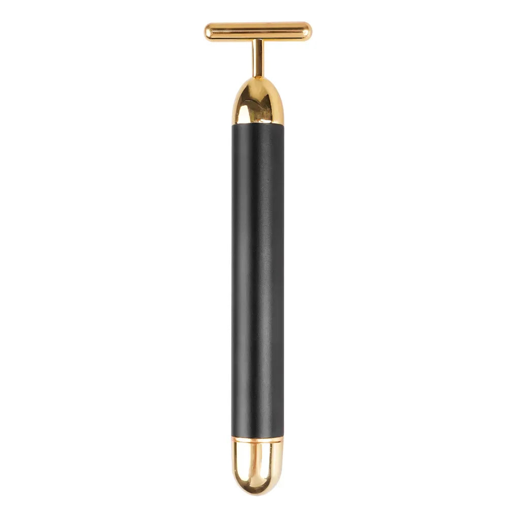 24K Electric Face-Lifting Rose Gold Stick T-Shaped Tacial Massager Skin Tightening Electric Beauty Instrument Quake Black-OPP