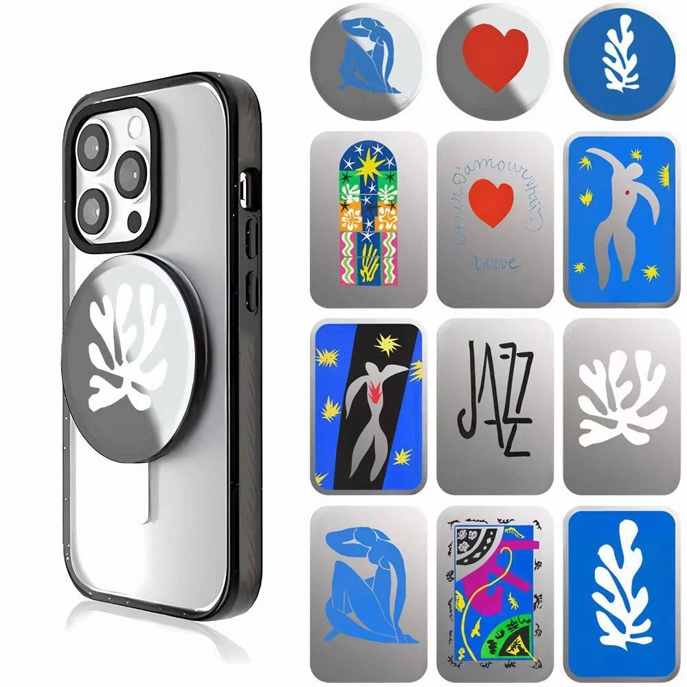 Art Illustration Heart Leaf Pattern Magnetic Phone Grip Card Holder Stand for IPhone 13 14 15 16 17 18 Pro Max Case Quake