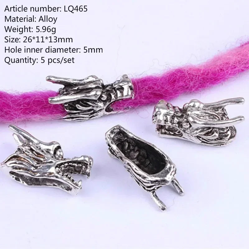 5 Pcs Viking Beads 12 Kinds 5mm Silver Beads for Braiding Dreadlock Hair Decor Cuff Clip Beaded Hair Scrunchies Tibet Bead Tube Quake NO.12