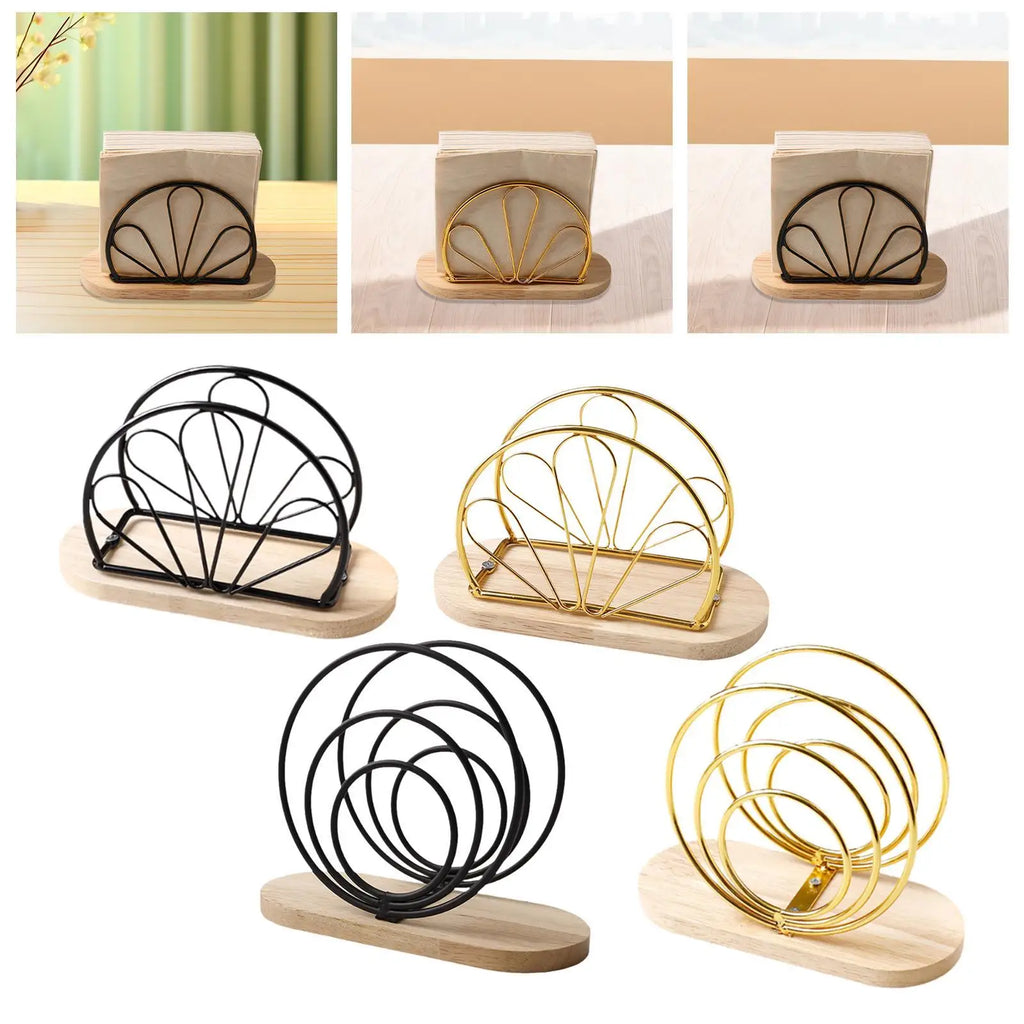 Iron Wood Napkin Holder Stand Polished Finish Freestanding Paper Tissue Organizer Table Napkin Stand for Office Kitchen Cafe Quake