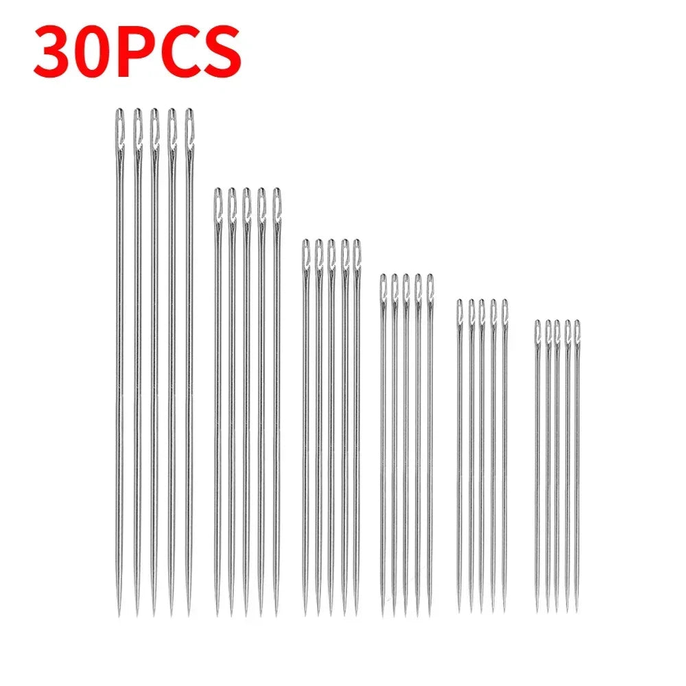 Side Hole Blind Sewing Needles Stainless Steel Elderly Needles Hand Sewing Stitching Pin DIY Home Self Threading Needle with Thi Quake 30PCS