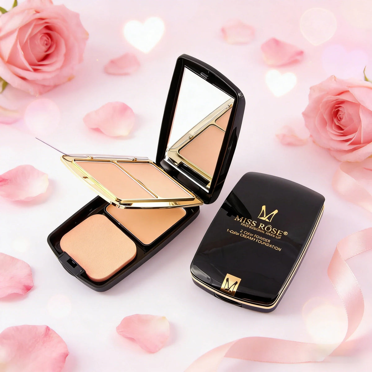 MISSROSE Double Layer Pressed Face Powder with Mirror 3 Natural Colors Lightweight Matte Finish Setting Powder for Valentine's Quake