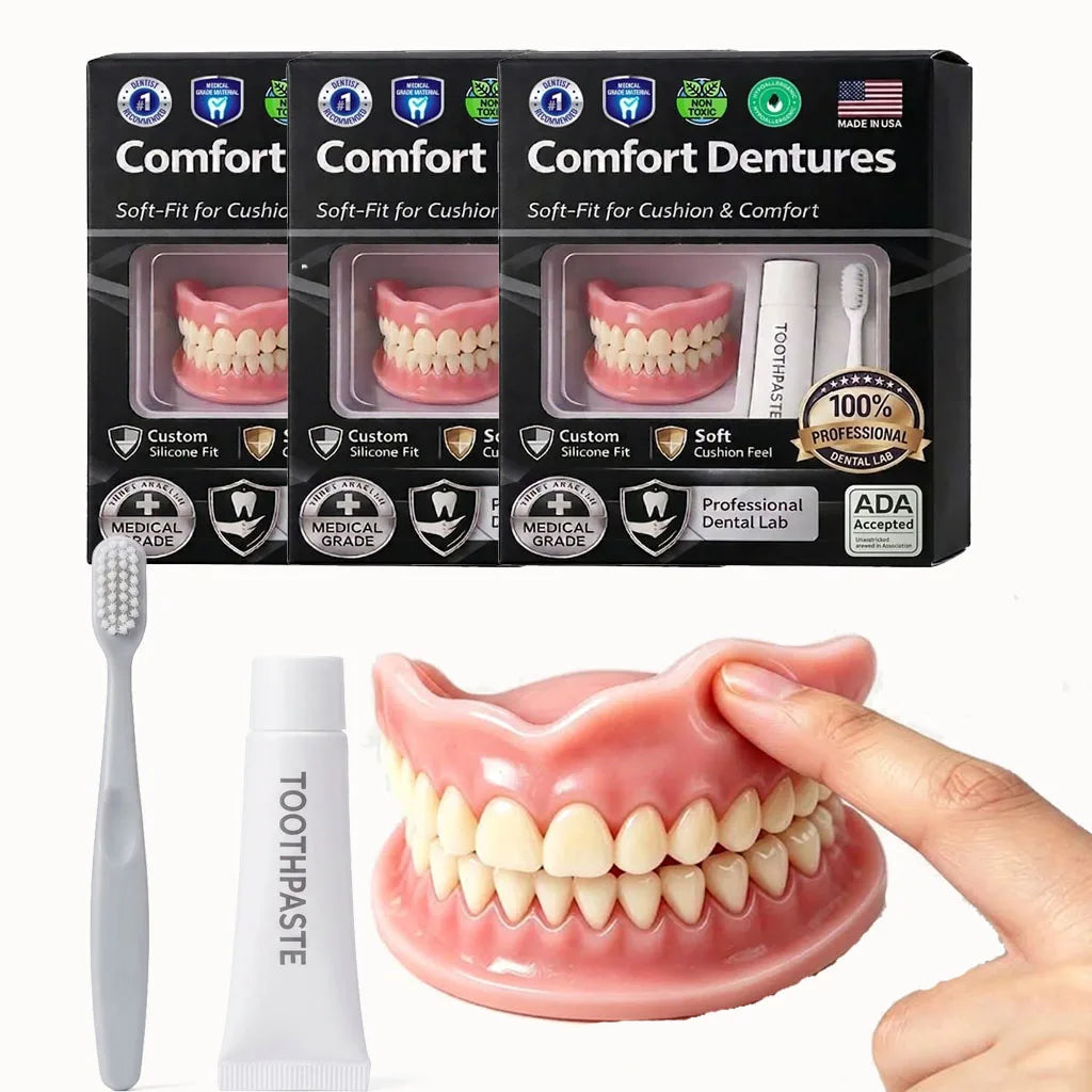 Silicone Fake Teeth Braces Immediate Dentures Comfort Fit Natural Instant Confidence Smile Oral Care for Edentulous Adults Quake