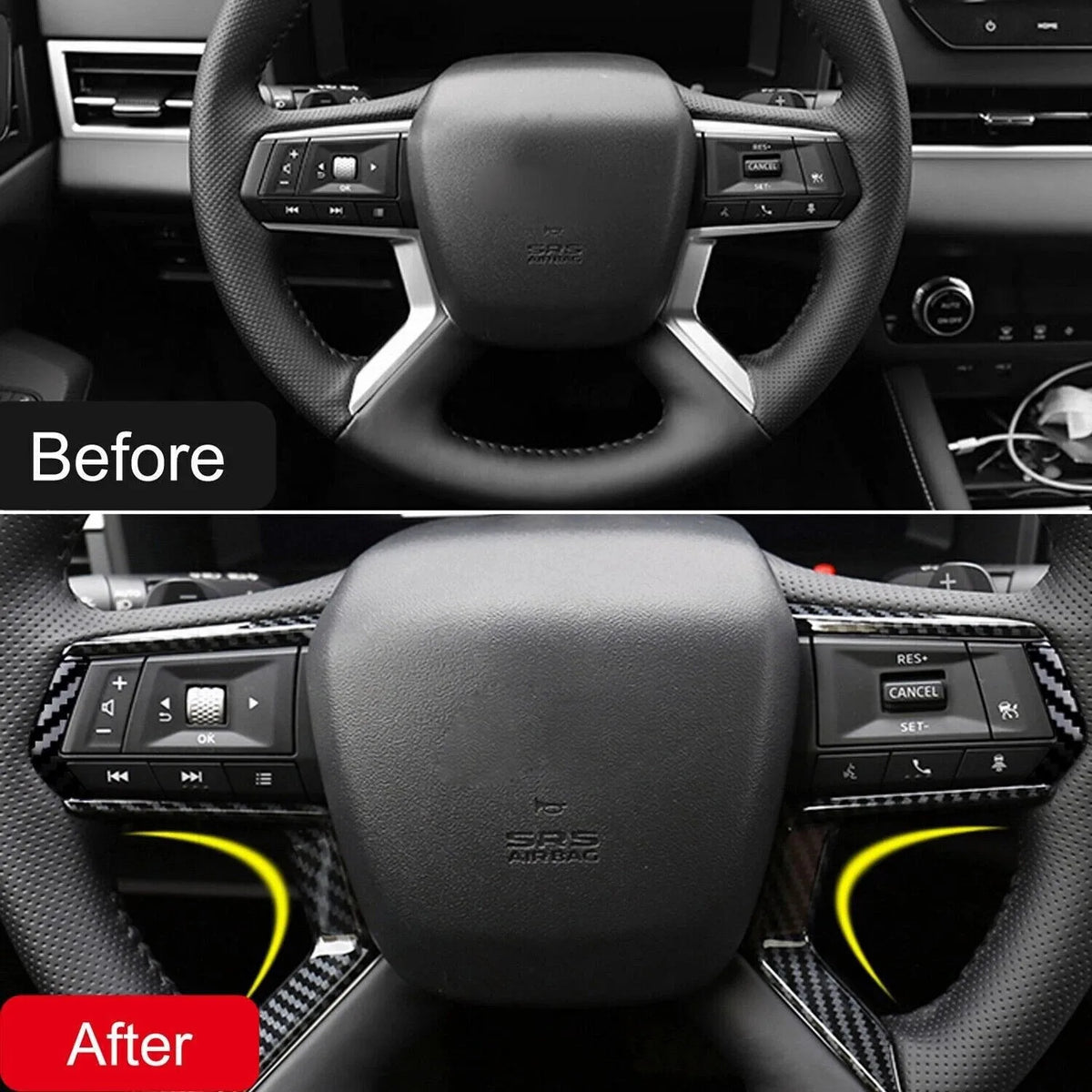 For Mitsubishi Outlander 2022-2024 ABS Carbon Fiber Style Inner Sticker Car Interior Steering Wheel Cover Trim Frame Decotation Quake