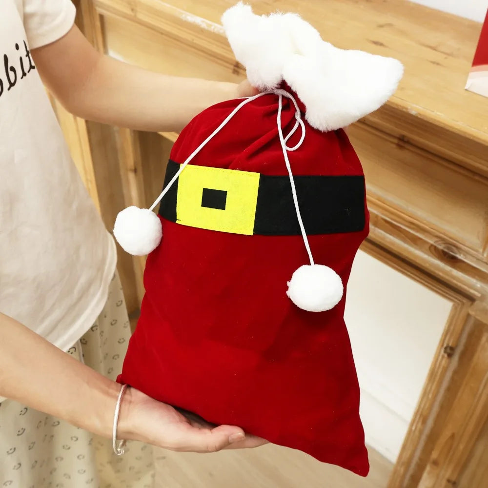 Large Santa Claus Bags with Drawstring Kids Gift Candy Bag Fabric Snack Wrapping Pocket Christmas New Year Present Storage Bag Quake